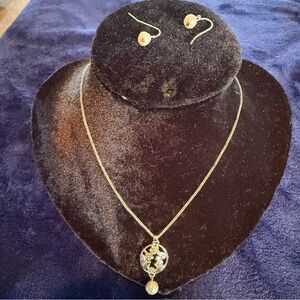 Silver-Tone Floral Pendant Necklace with Matching Earrings - Silver